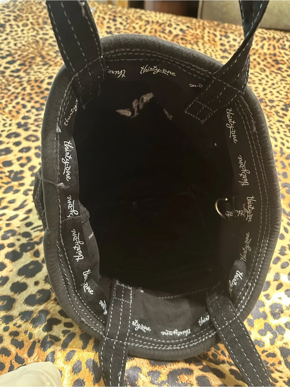 Thirty-One Black Distressed Tote Bag with “Jamie” Embroidered in Purple - Picture 5 of 7